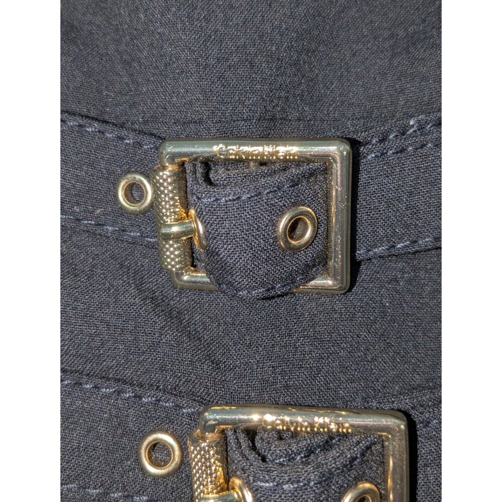 Calvin Klein Womens 16W Sleeveless Black Sheath Dress Gold Zipper Belt Accent - Picture 8 of 12